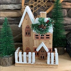 Wood house with snow roof